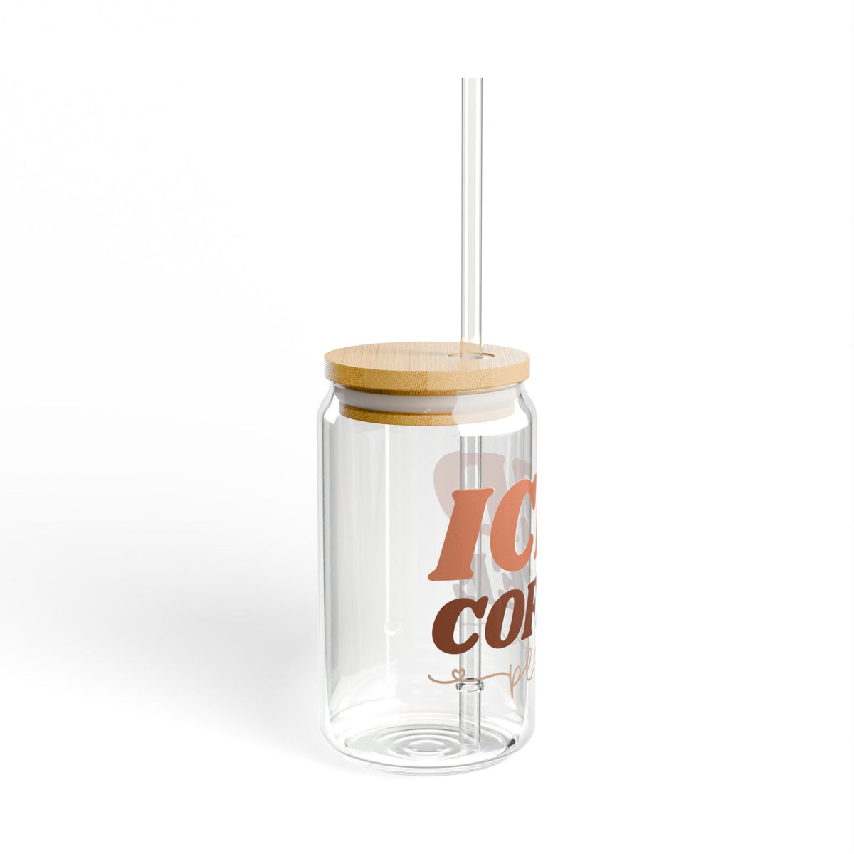 Iced Coffee Please Sipper Glass 16oz Reusable Drink Jar with Lid & Straw