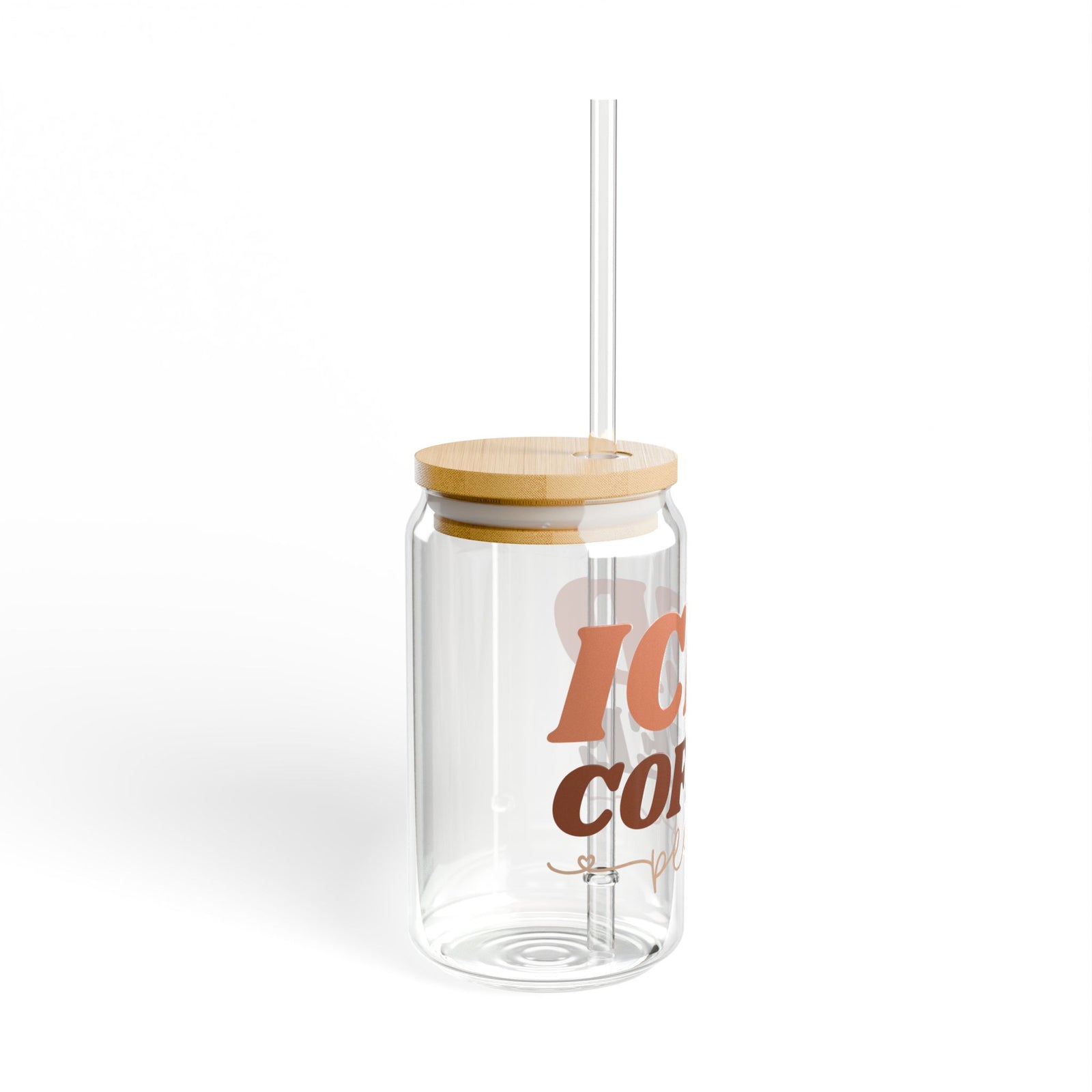 Iced Coffee Please Sipper Glass 16oz Reusable Drink Jar with Lid & Straw