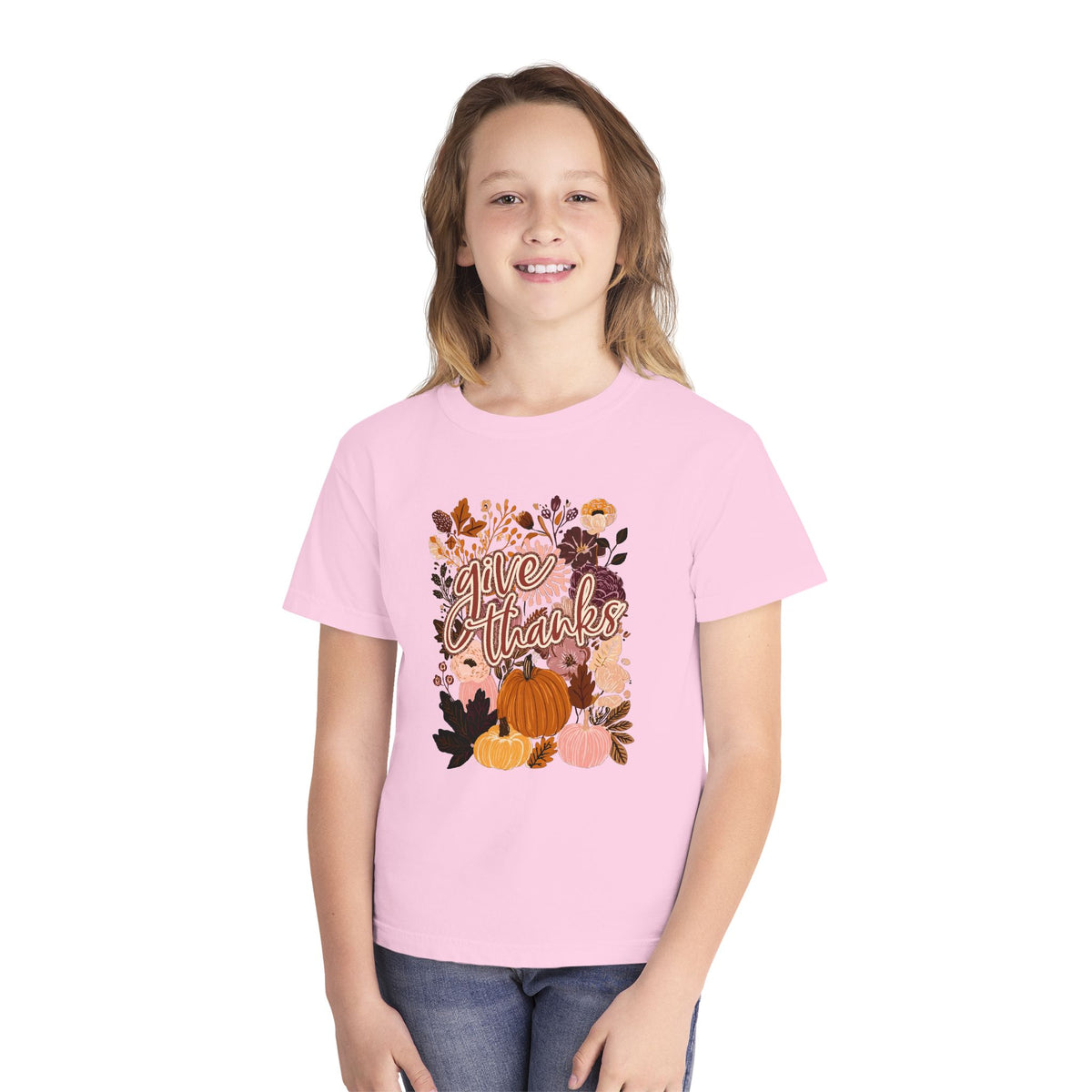 Give Thanks T-Shirt Fall Pumpkin Thanksgiving Kids Graphic Tee