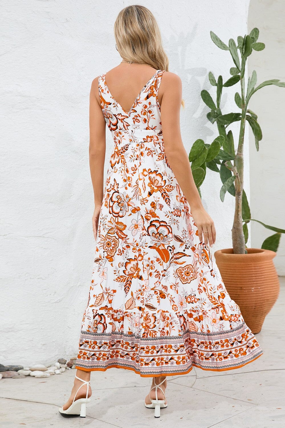 Printed V-Neck Wide Strap Dress - Sydney So Sweet