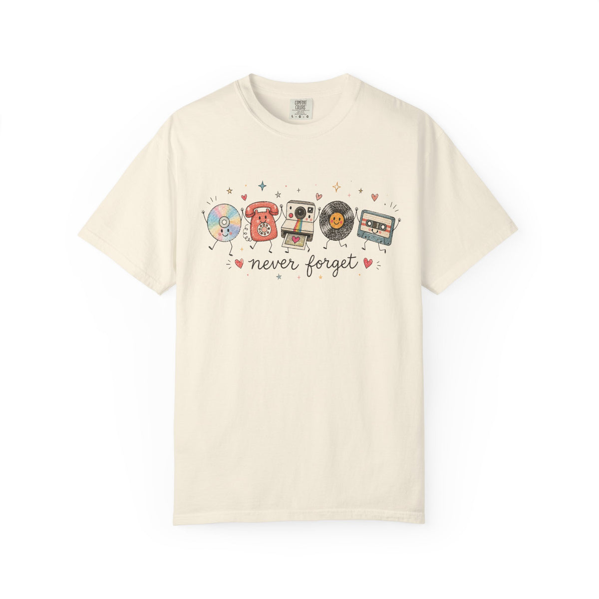 Retro Media Icons T-Shirt Nolstalgic Vintage Cassette Vinyl & Phone Tee