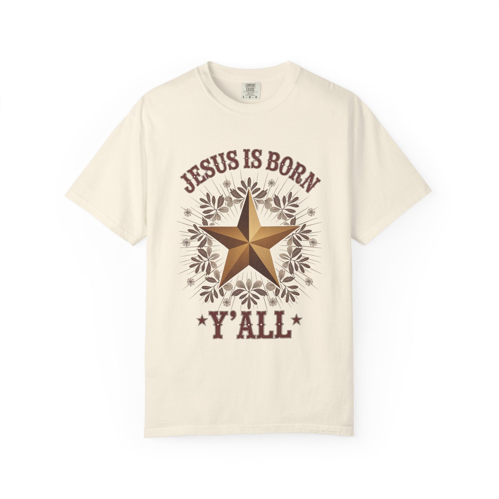 Jesus is Born Y'all Christmas T-Shirt Christian Western Star Graphic Tee