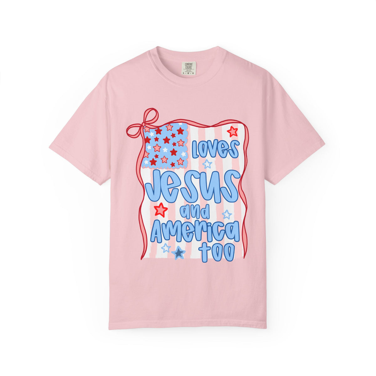 Loves Jesus and America Too T-Shirt Patriotic Christian Graphic Tee