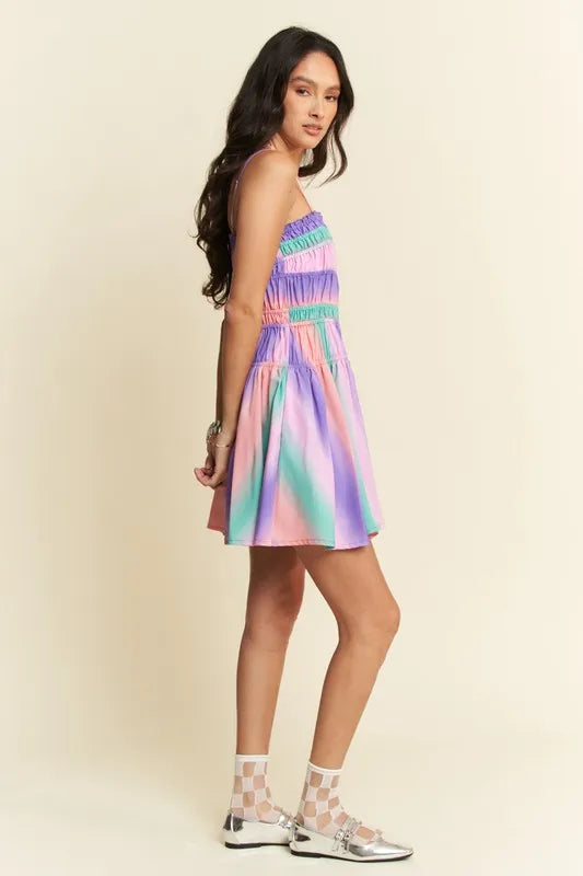Davi & Dani Multi Color Ombre Printed Bodice Button Up Dress - Sydney So Sweet