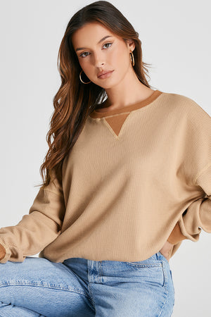 Waffle-Knit Long Sleeve Sweatshirt - Sydney So Sweet