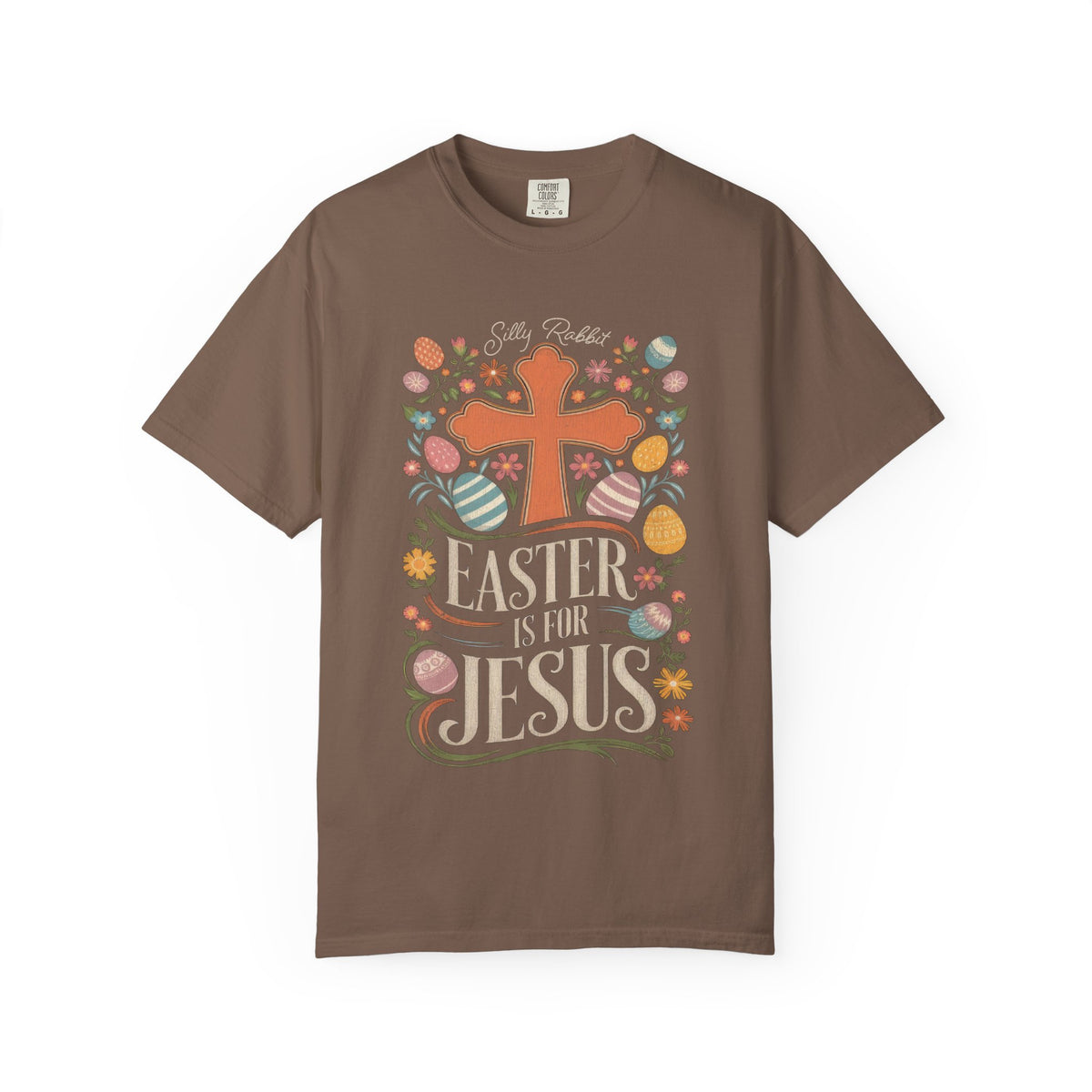 Silly Rabbit Easter Is For Jesus Christian T-Shirt Cross & Easter Eggs Faith Distressed Tee