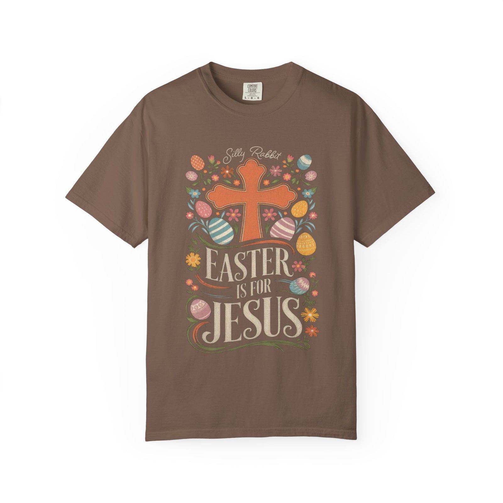 Silly Rabbit Easter Is For Jesus Christian T-Shirt Cross & Easter Eggs Faith Distressed Tee