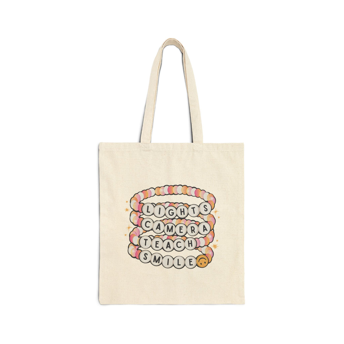 Lights Camera Teach Smile Cute Teacher Cotton Canvas Tote Bag