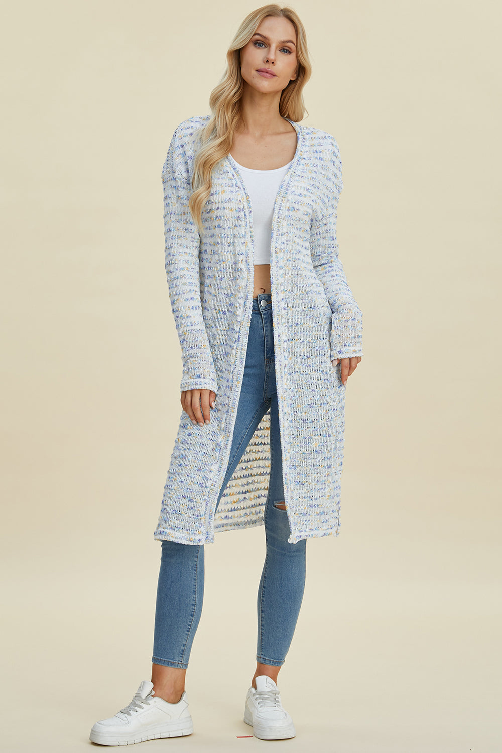 Double Take Full Size Open Front Longline Cardigan - Sydney So Sweet