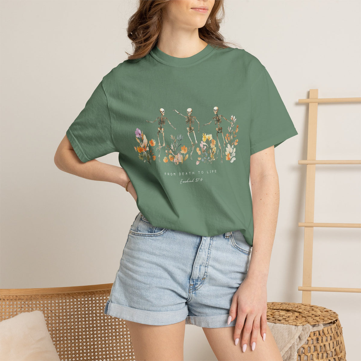 Floral Skeletons From Death to Life T-Shirt Halloween Christian Graphic Tee