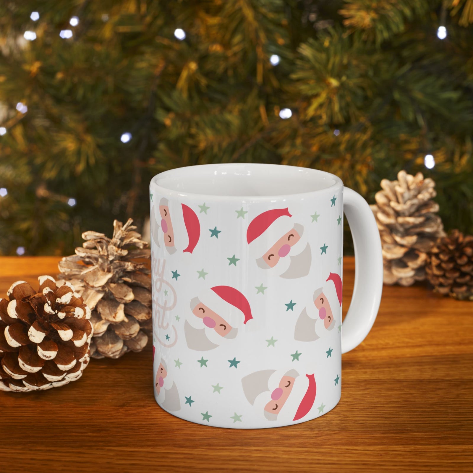Merry & Bright Starry Santa Christmas Ceramic Mug Coffee Cup (11oz & 15oz)