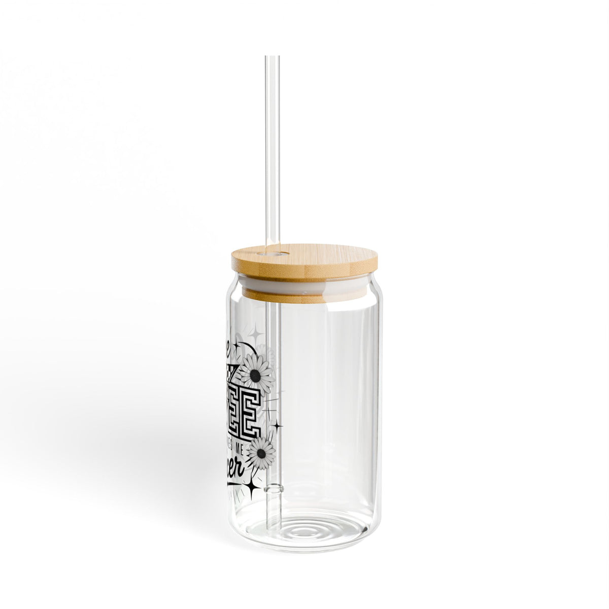 Coffee Makes Me Nicer Retro Sipper Glass 16oz Reusable Drink Jar with Lid & Straw