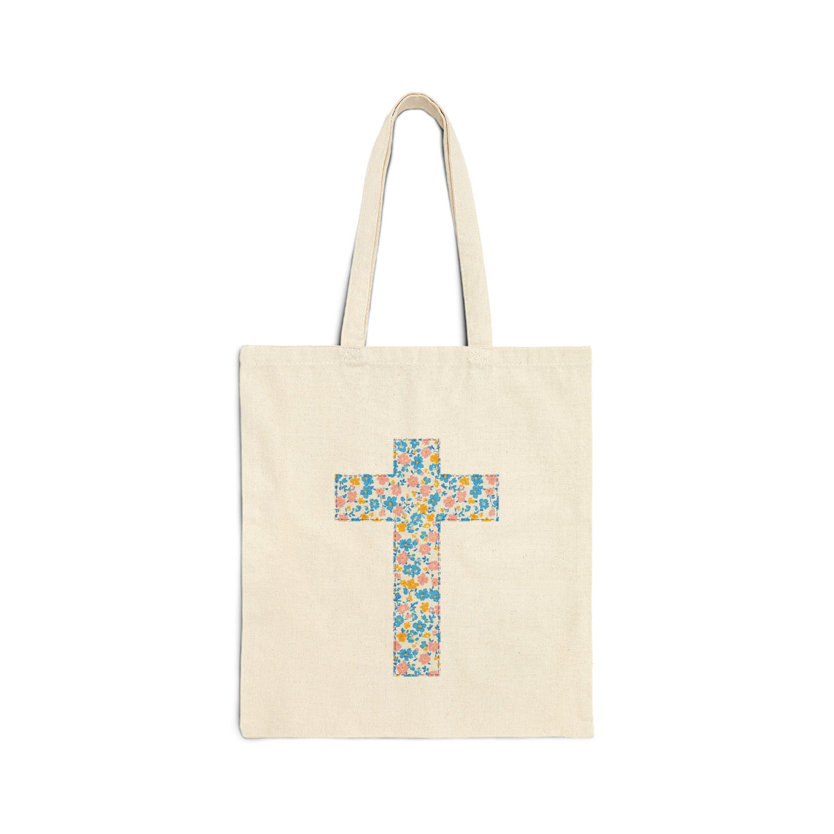Floral Cross Canvas Tote Bag Christian Faith Reusable Grocery & Church Bag
