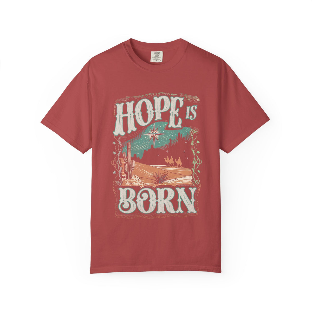 Hope is Born Christmas T-Shirt Christian Distressed Western Graphic Tee
