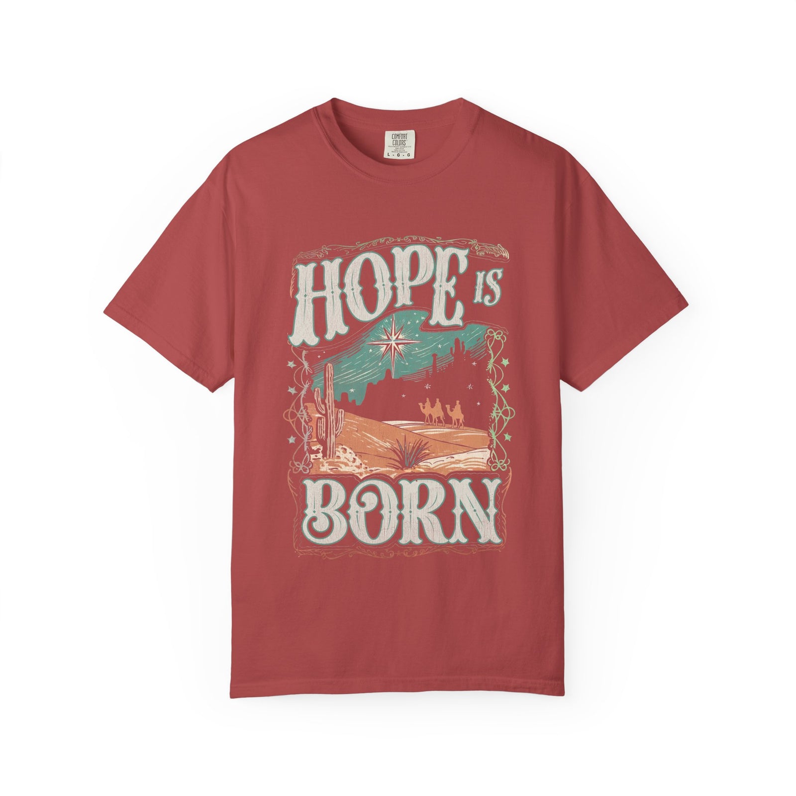 Hope is Born Christmas T-Shirt Christian Distressed Western Graphic Tee