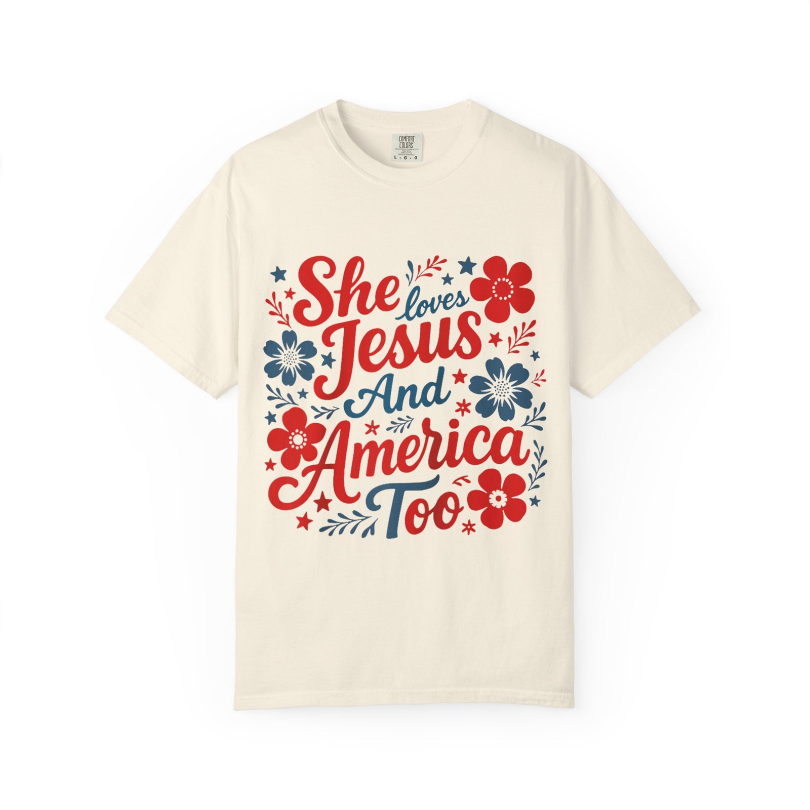 She Loves Jesus and America Too T-Shirt Patriotic Christian Graphic Tee