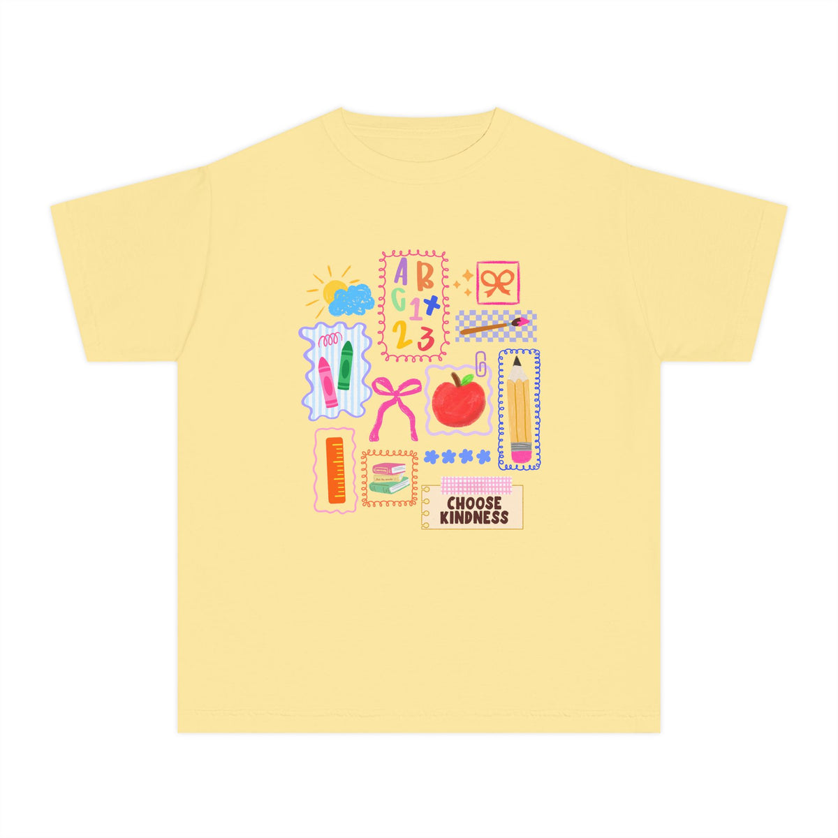 Choose Kindness Coquette Doodles Bow Graphic Tee Kids Back to School T-Shirt