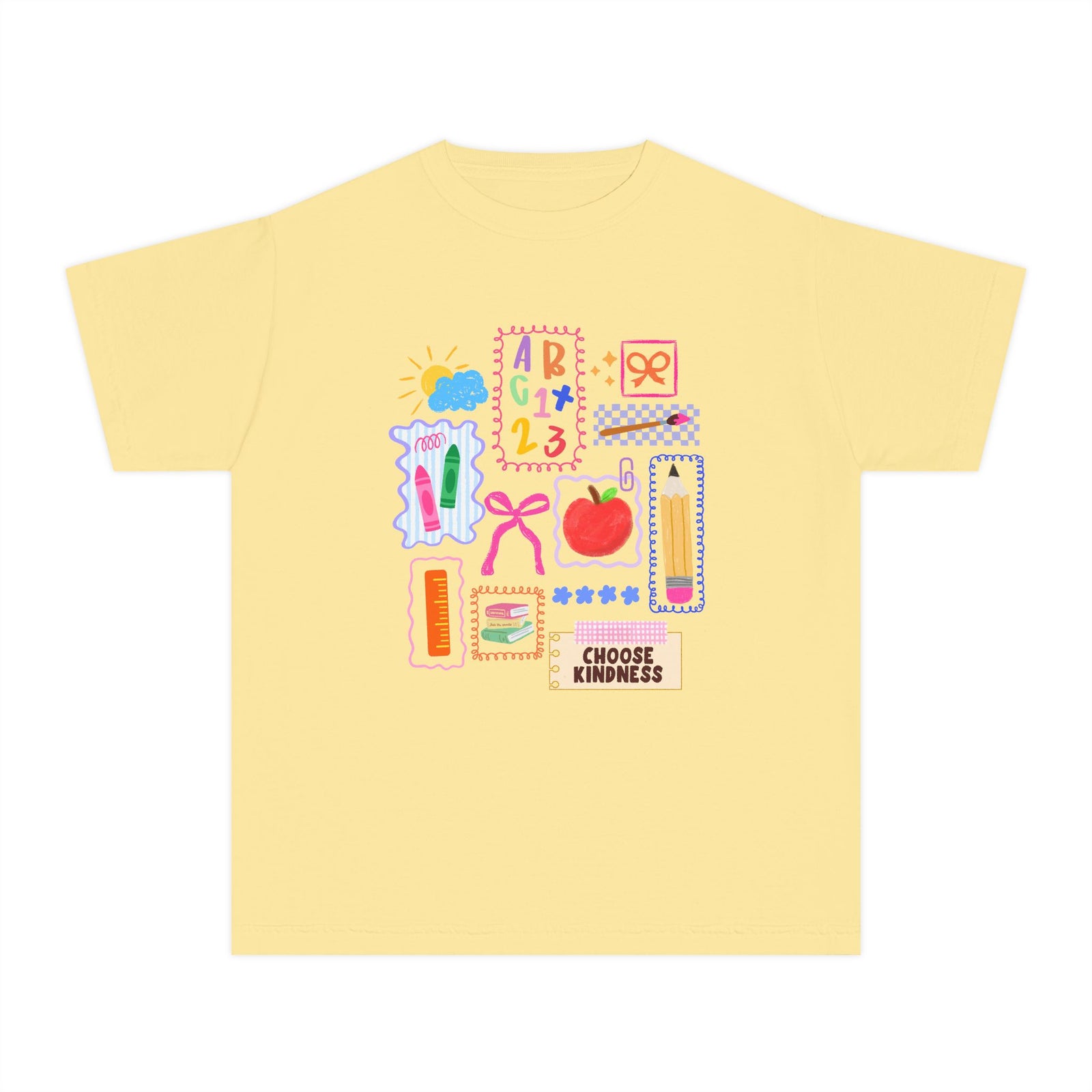 Choose Kindness Coquette Doodles Bow Graphic Tee Kids Back to School T-Shirt