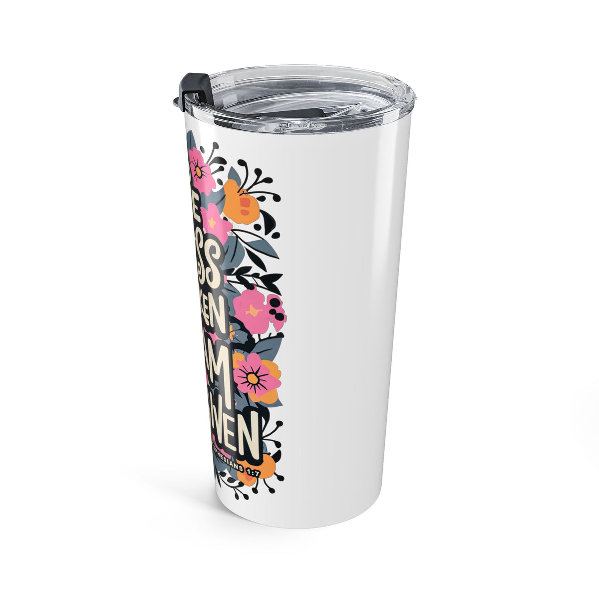 The Cross Has Spoken I Am Forgiven 20oz Tumbler Pink Script Insulated Travel Cup