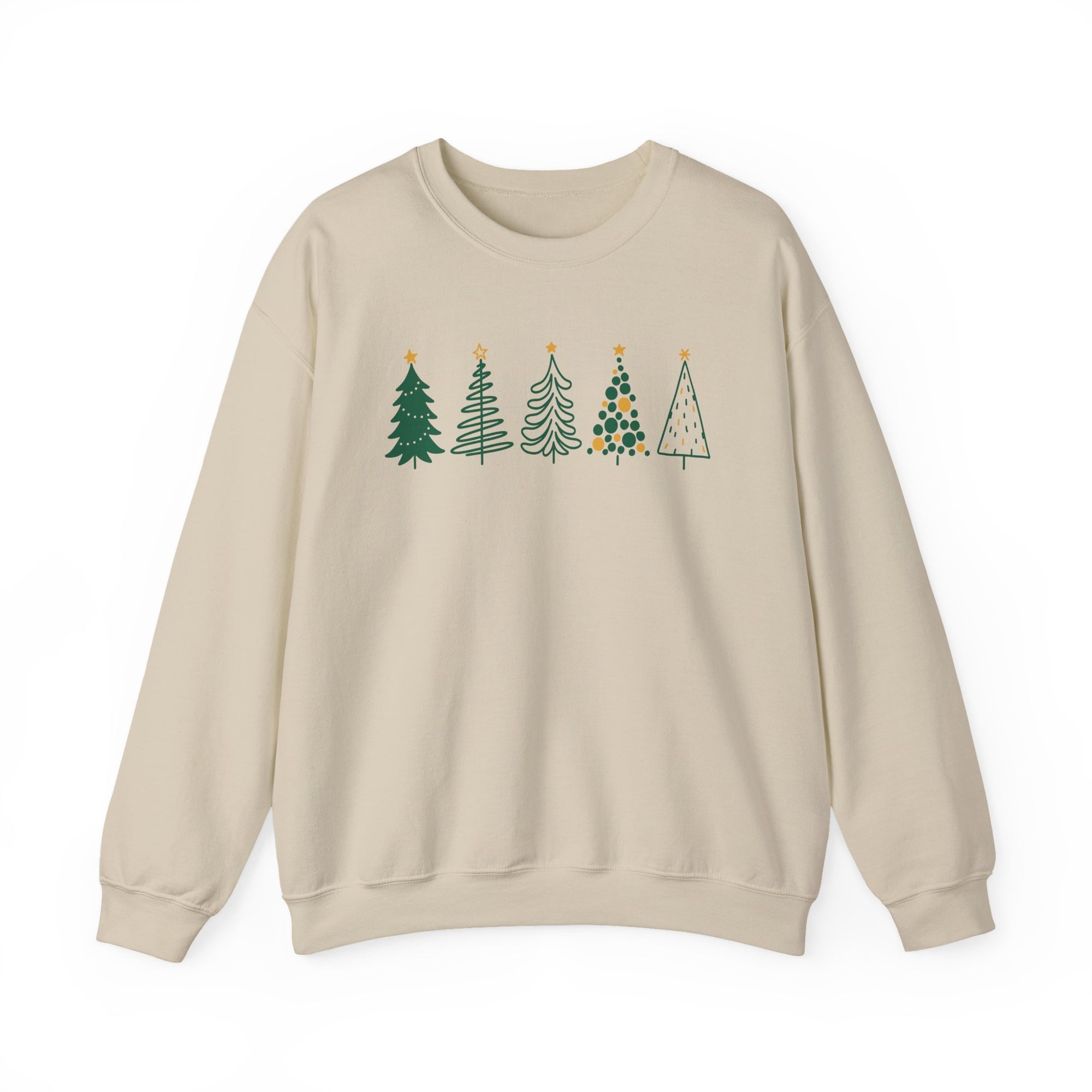 Green & Gold Christmas Trees Heavy Blend Women's Crewneck Embroidered Sweatshirt - Sydney So Sweet