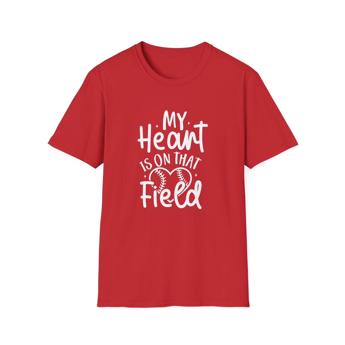 My Heart is On That Field Baseball or Softball Graphic T-Shirt Cute Sports Mom Tee (12 Team Colors)