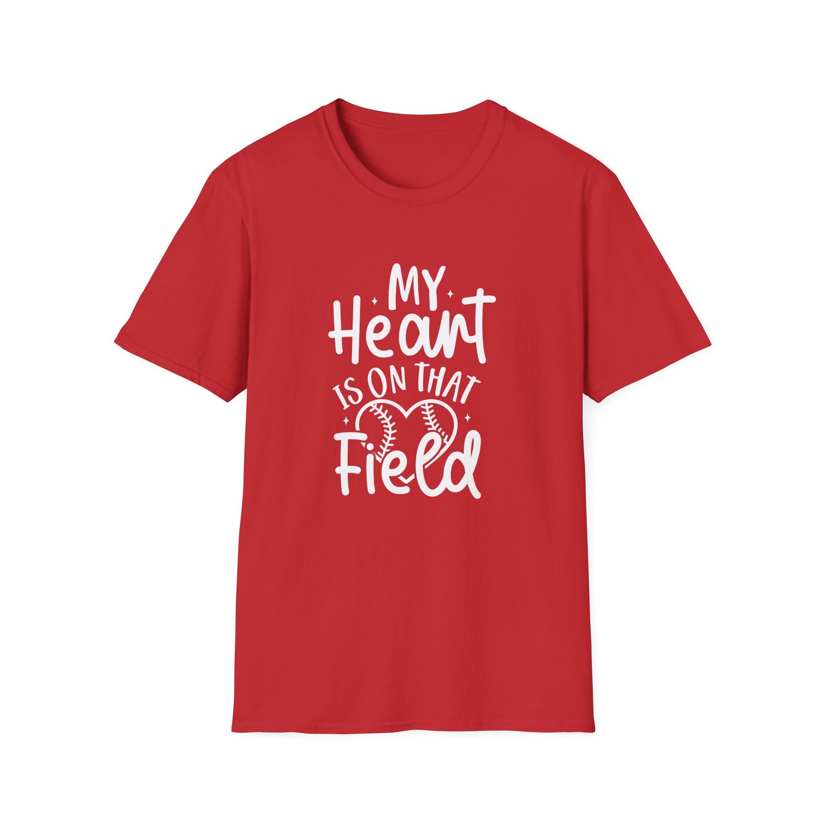 My Heart is On That Field Baseball or Softball Graphic T-Shirt Cute Sports Mom Tee (12 Team Colors)