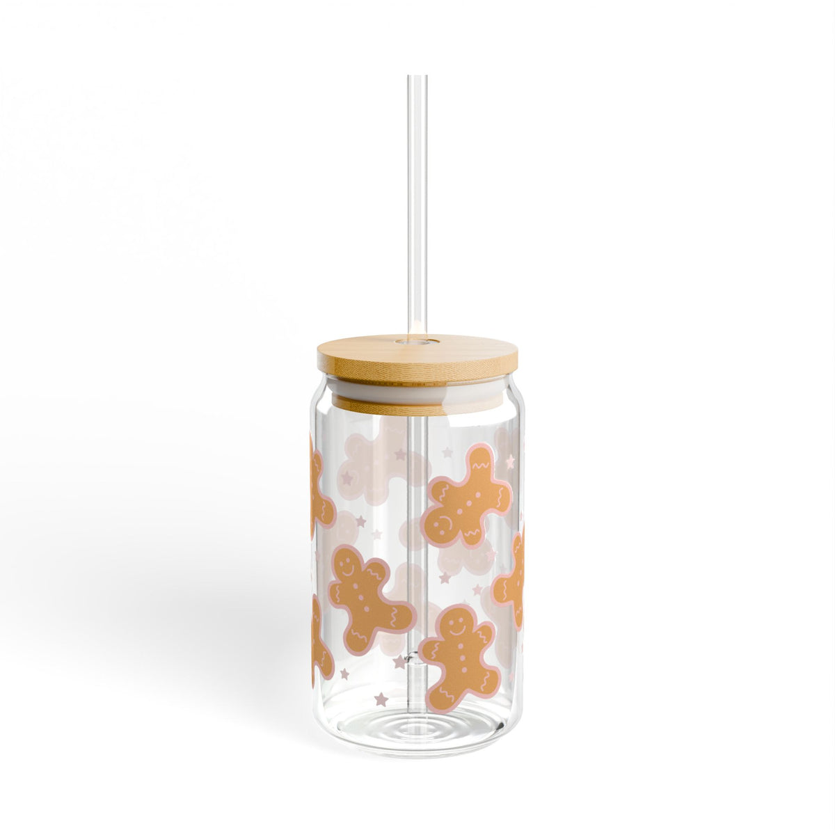 Sweet Gingerbread Cookies Sipper Glass 16oz Reusable Drink Jar with Lid & Straw