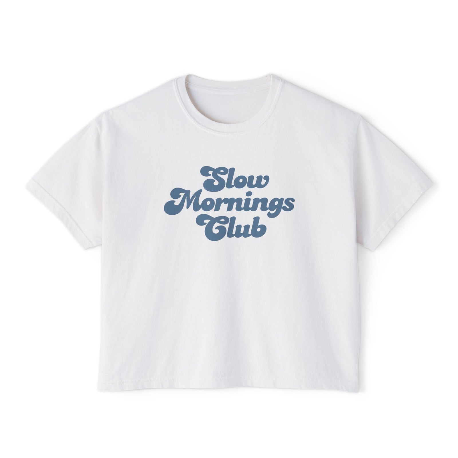 Slow Mornings Club Boxy Tee — Relaxed Women's Graphic T‑Shirt