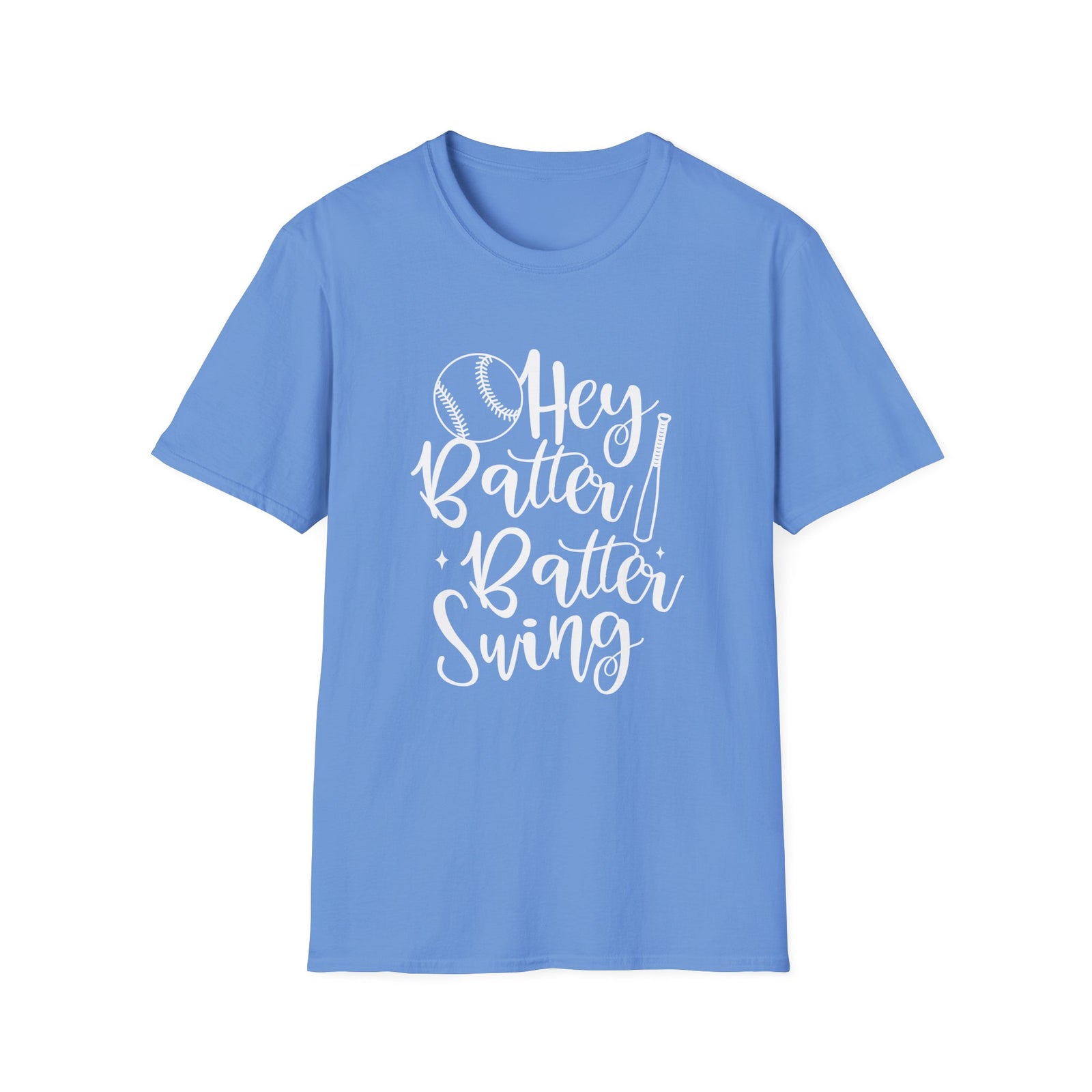 Hey Batter Batter Swing Baseball Graphic T-Shirt Cute Sports Mom Tee (12 Team Colors)