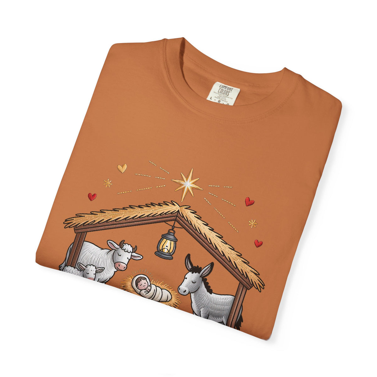 Christ the Savior is Born Faux Embroidery T-Shirt Nativity Scene Graphic Tee