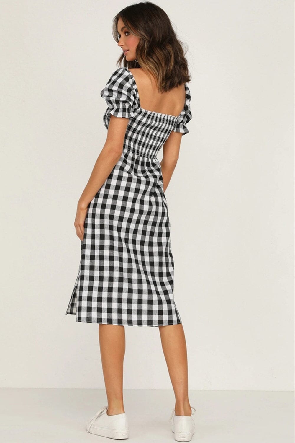 Full Size Slit Plaid Short Sleeve Midi Dress - Sydney So Sweet