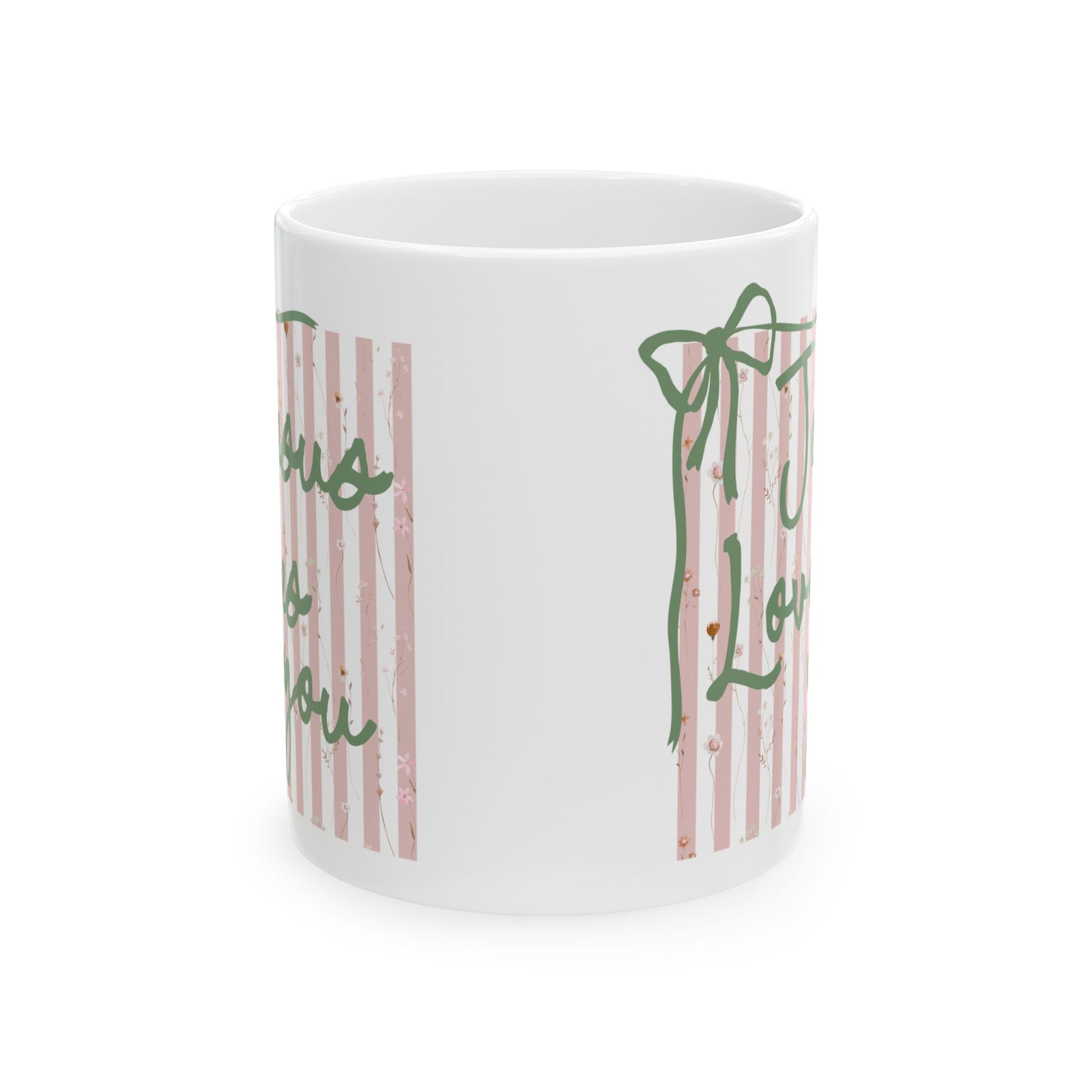 Jesus Loves You Pink Stripe Inspirational Ceramic Mug Coffee Cup (11oz & 15oz)