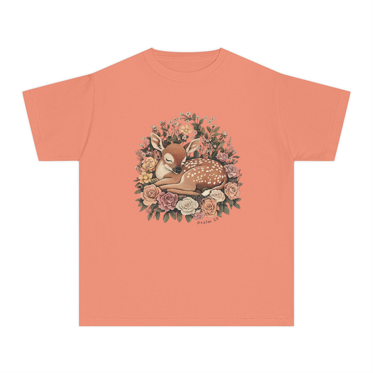 Sleeping Fawn Floral T-Shirt Psalm 23 Inspirational Kids Christian Tee