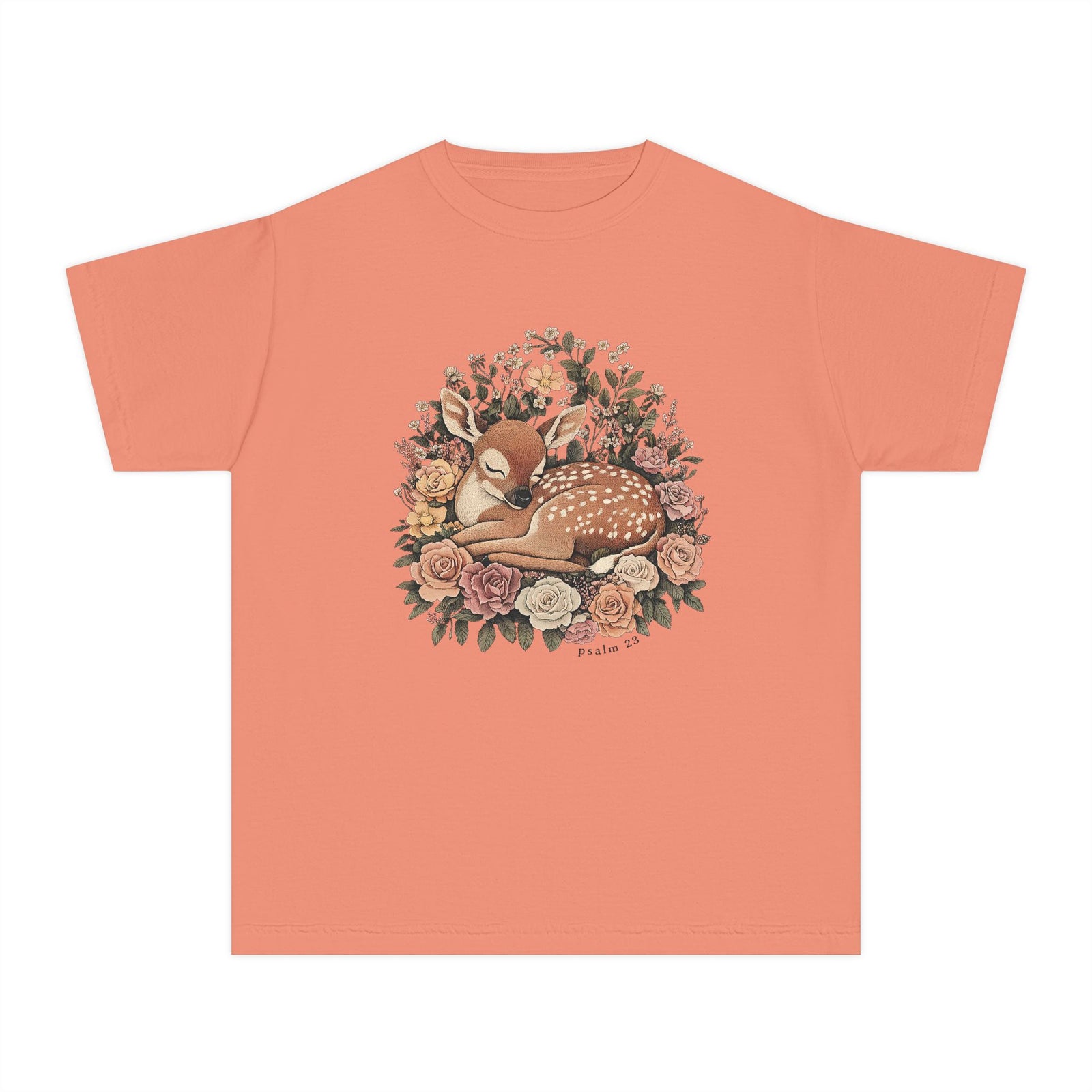 Sleeping Fawn Floral T-Shirt Psalm 23 Inspirational Kids Christian Tee
