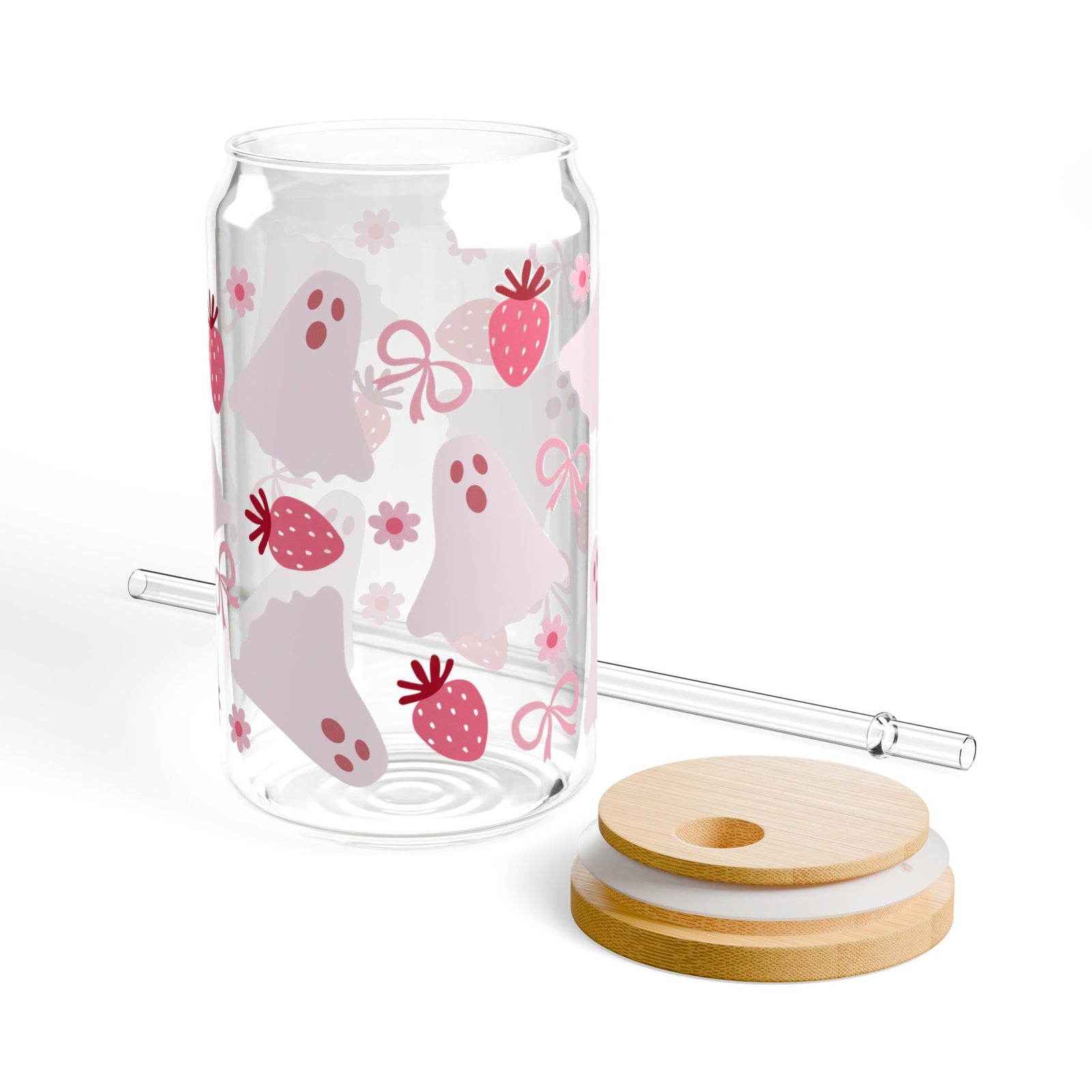 Berry Boo Halloween Ghost Sipper Glass 16oz Reusable Drink Jar with Lid & Straw