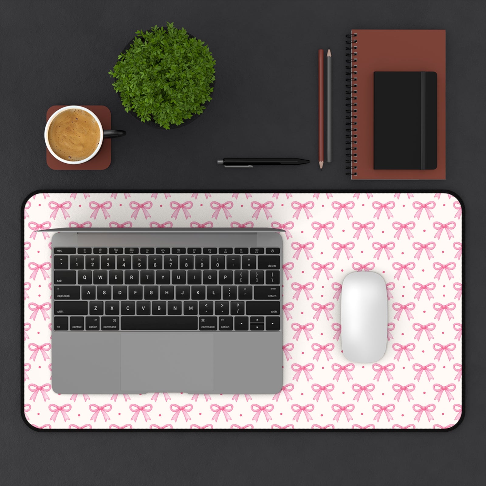 Coquette Bow Desk Mat - Hot Pink & Dot Design for Home Office Decor - Sydney So Sweet