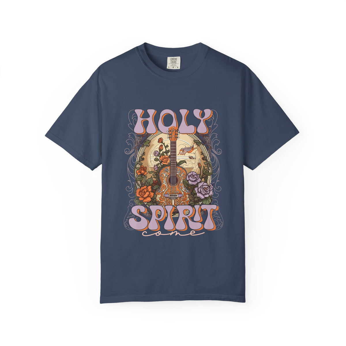 Holy Spirit Come Guitar T-Shirt Vintage Floral Christian Worship Tee