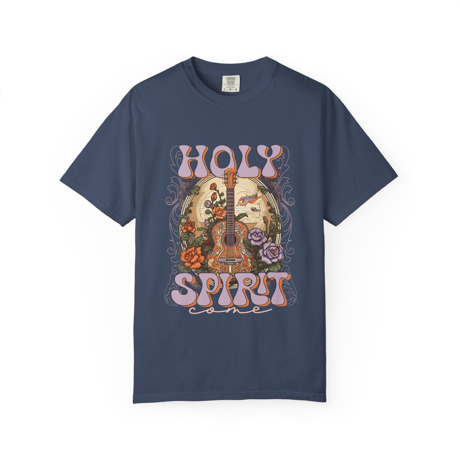 Holy Spirit Come Guitar T-Shirt Vintage Floral Christian Worship Tee