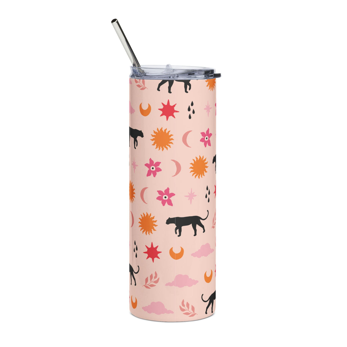 Girly Celestial Panther 20oz Floral Stainless Tumbler Insulated Travel Cup - Sydney So Sweet