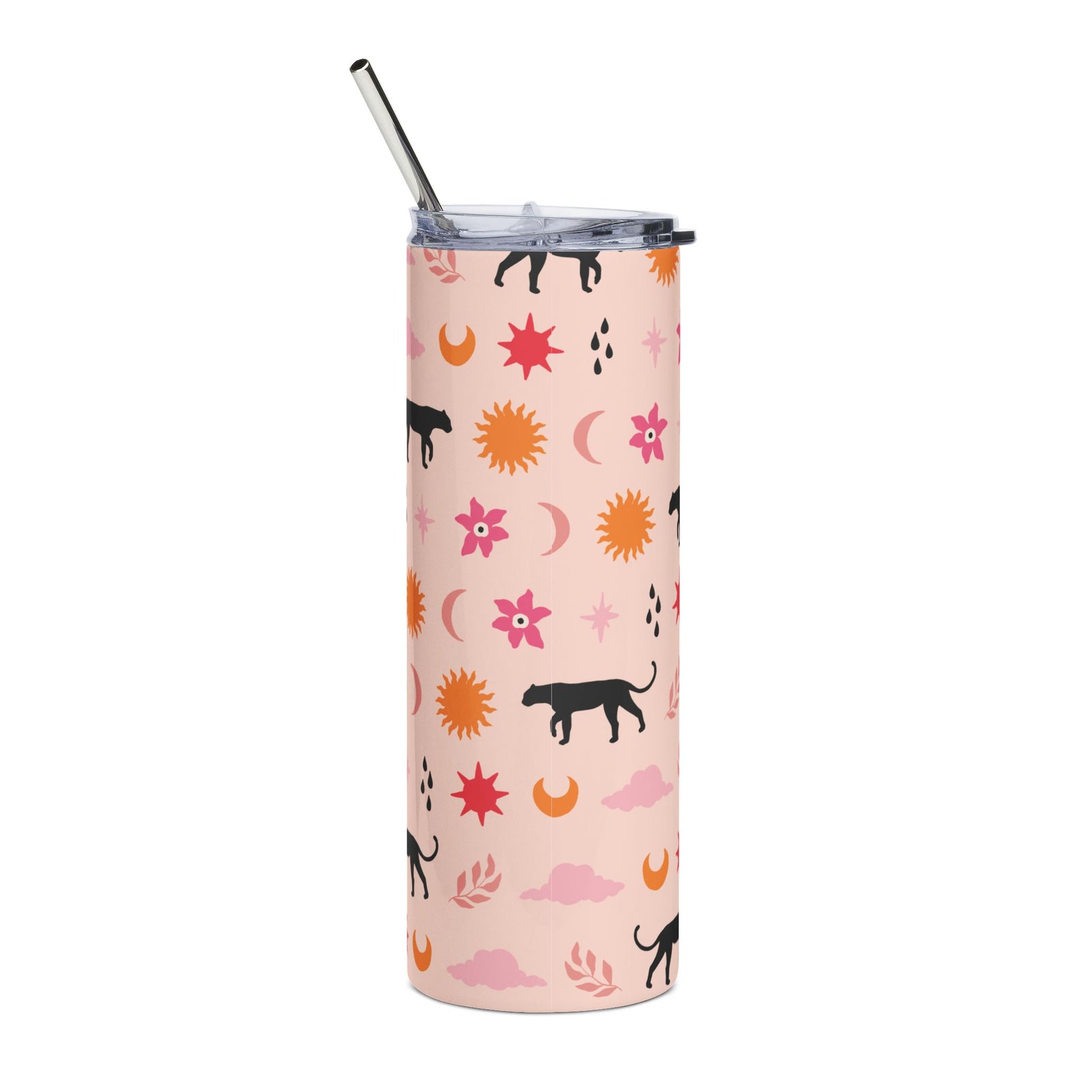 Girly Celestial Panther 20oz Floral Stainless Tumbler Insulated Travel Cup - Sydney So Sweet
