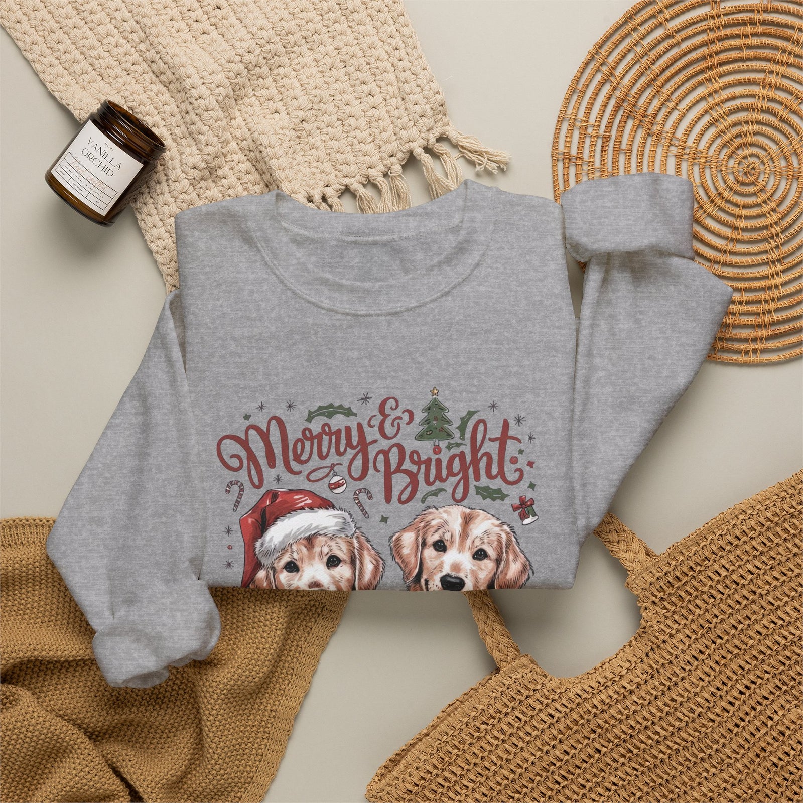 Merry & Bright Christmas Dogs Crewneck Unisex Sweatshirt