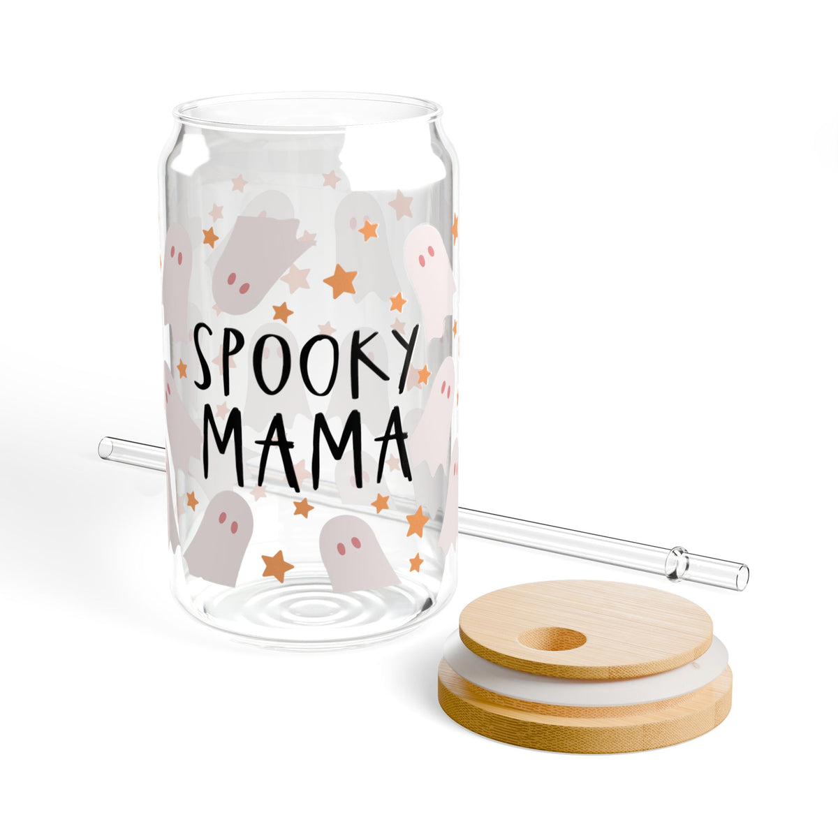 Spooky Mama Halloween Sipper Glass 16oz Reusable Drink Jar with Lid & Straw