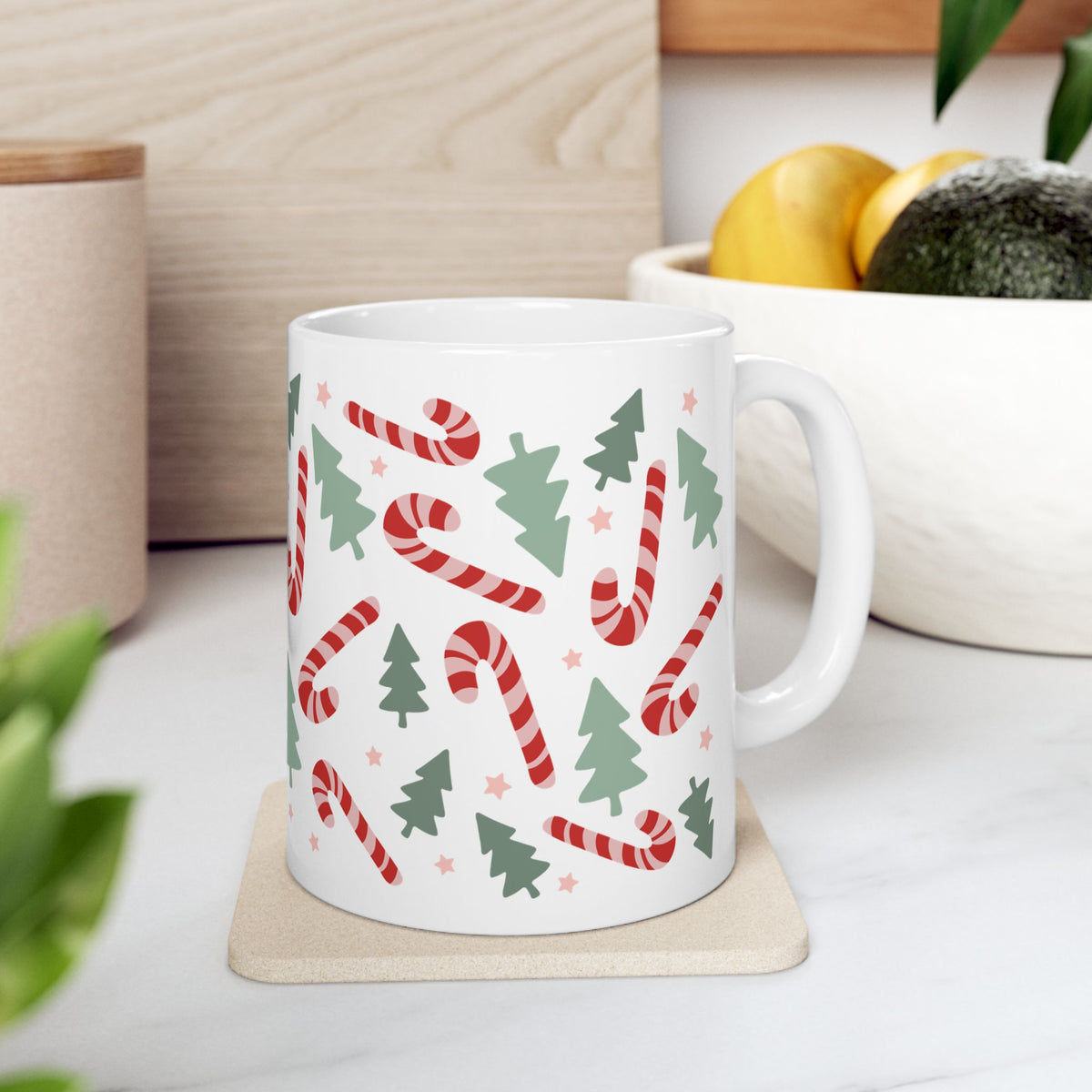 Candy Canes & Christmas Trees Ceramic Mug Coffee Cup (11oz & 15oz)