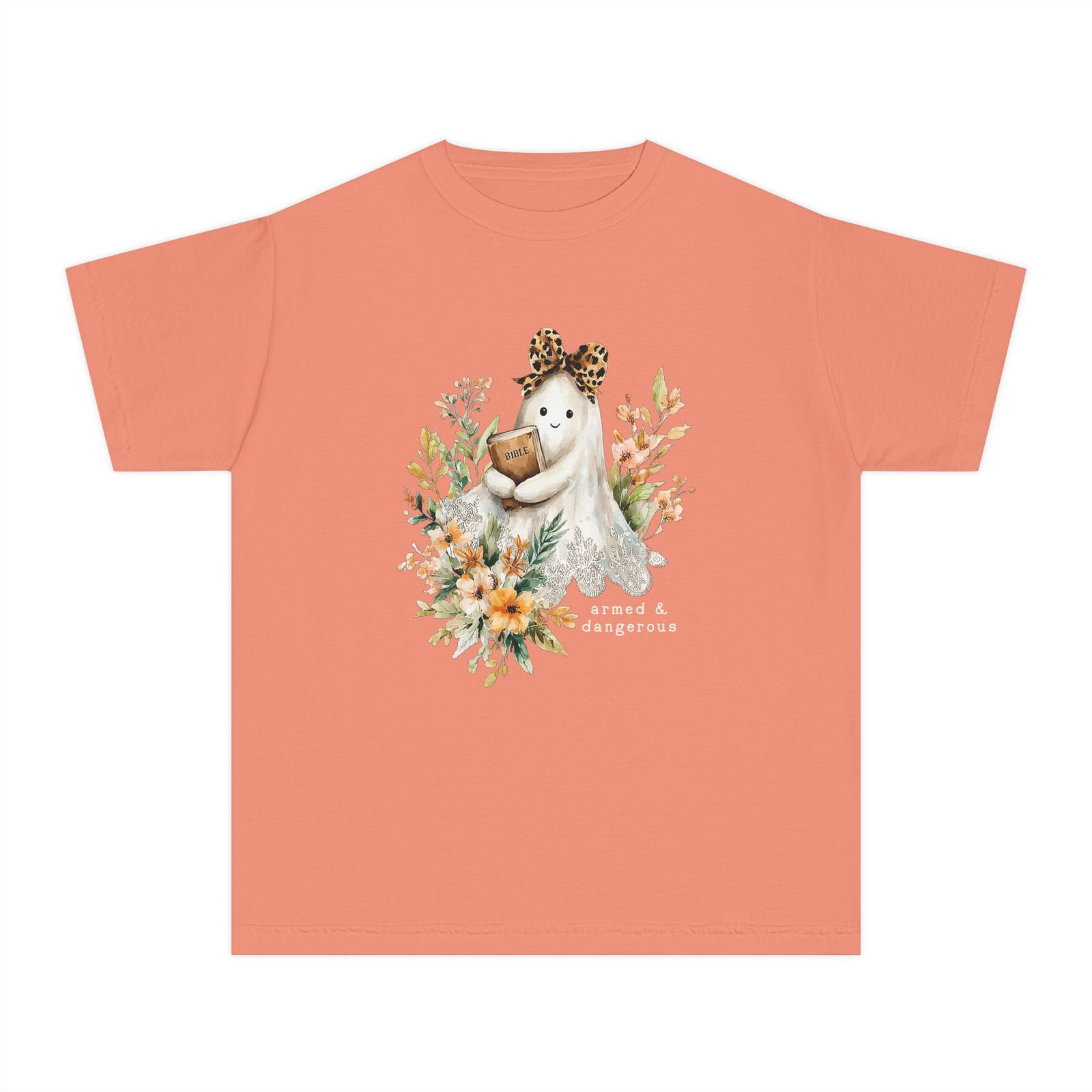 Bible Ghost Floral Tee Armed & Dangerous Cute Halloween Kids Graphic T-Shirt