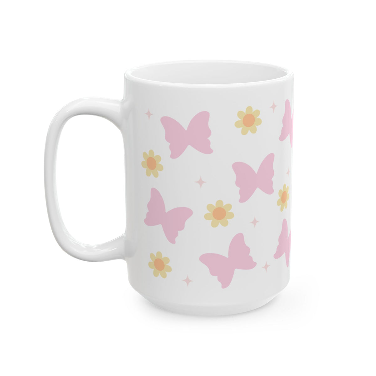 Boho Butterfly Daisy Cute Ceramic Mug Coffee Cup (11oz & 15oz)