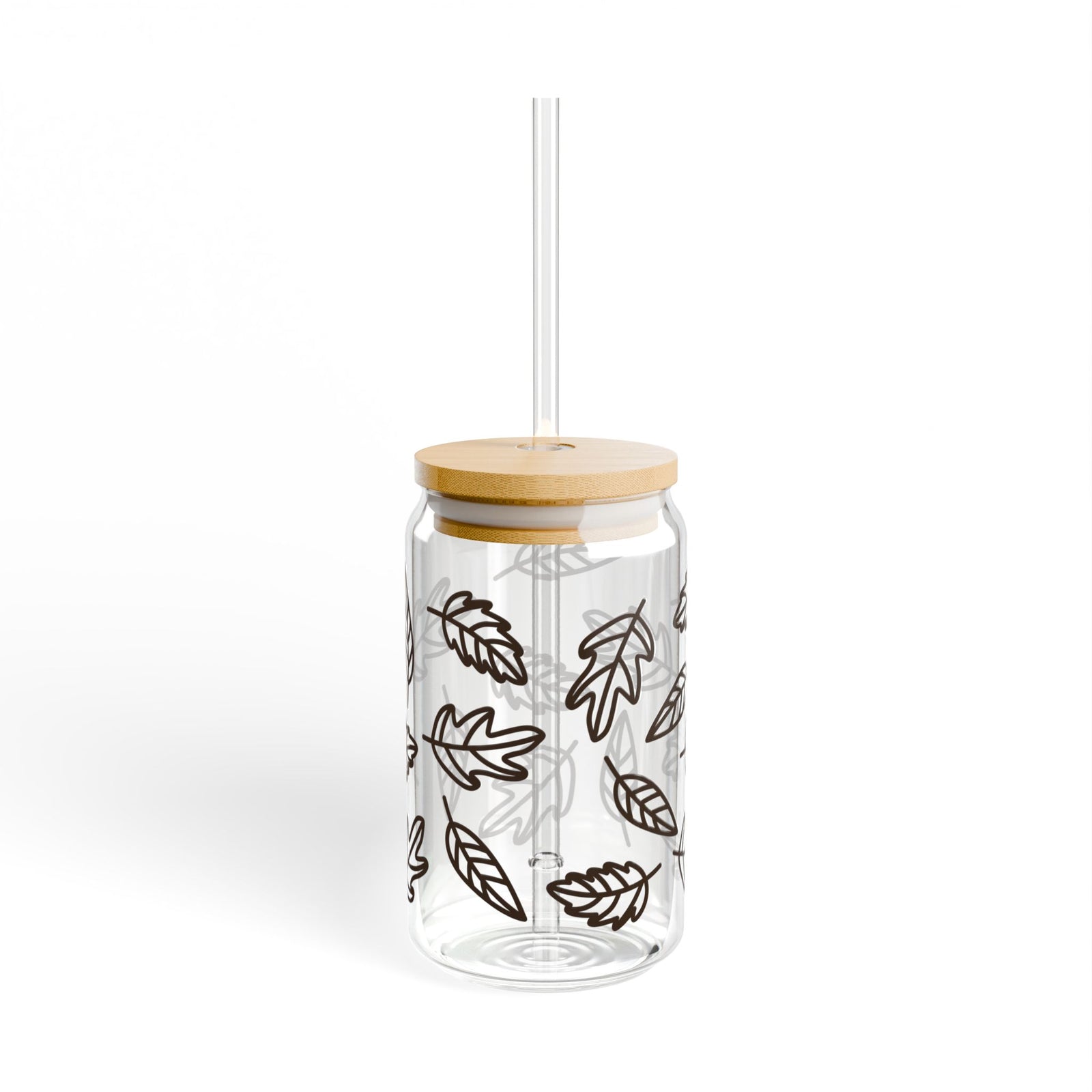Autumn Leaf Sipper Glass 16oz Reusable Drink Jar with Lid & Straw