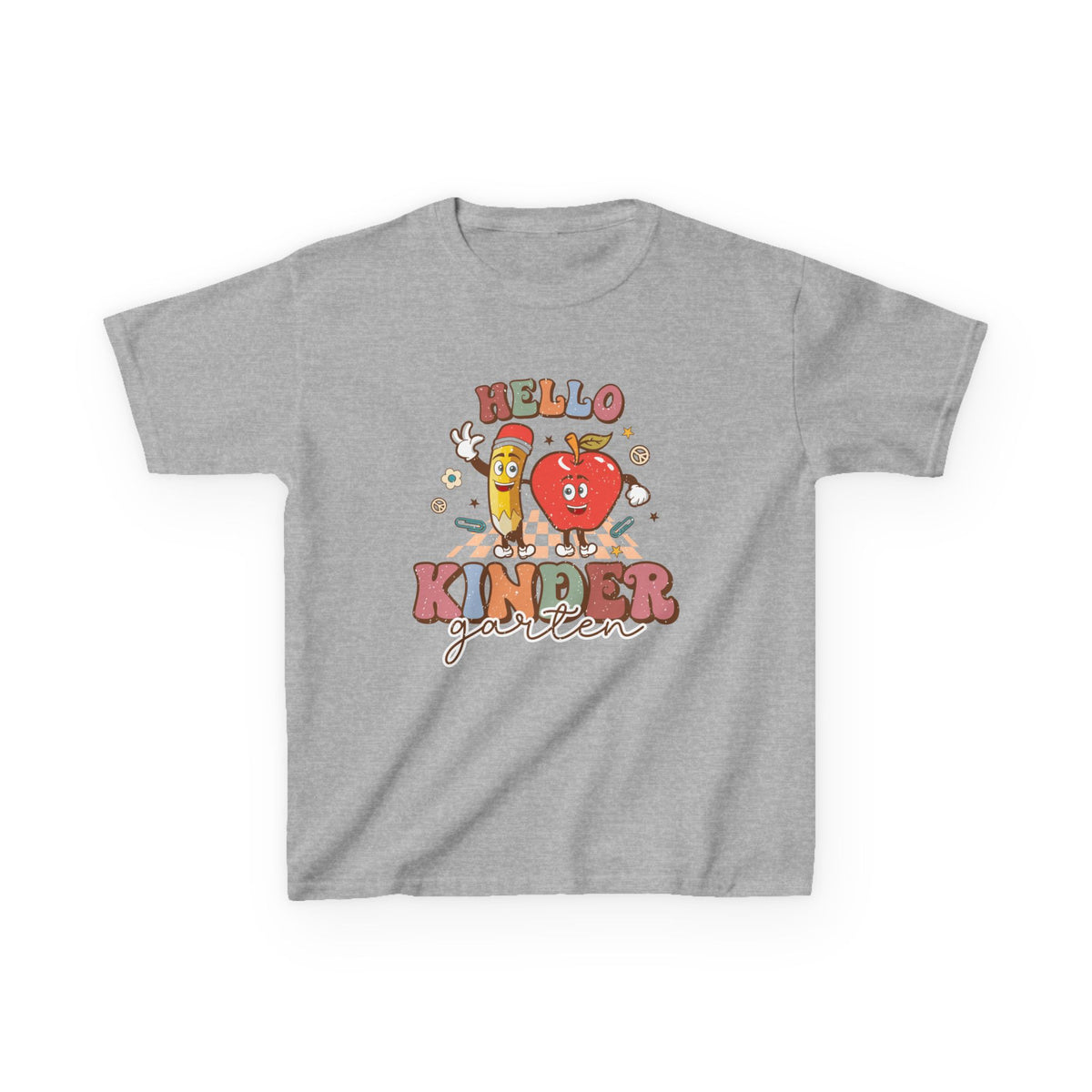 Hello Kindergarten Cute Apple & Pencil Graphic Tee Back-to-School Kids T-Shirt