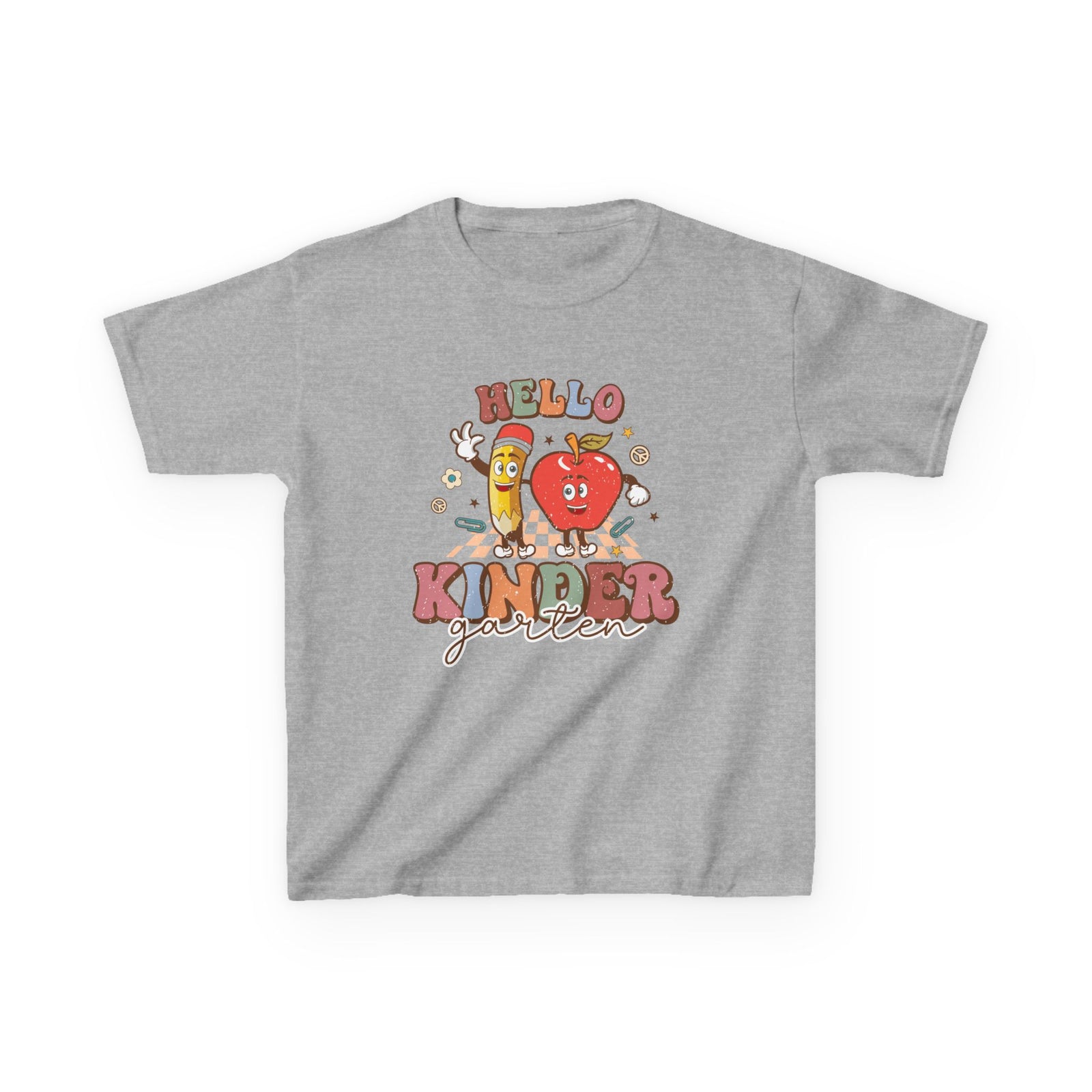 Hello Kindergarten Cute Apple & Pencil Graphic Tee Back-to-School Kids T-Shirt