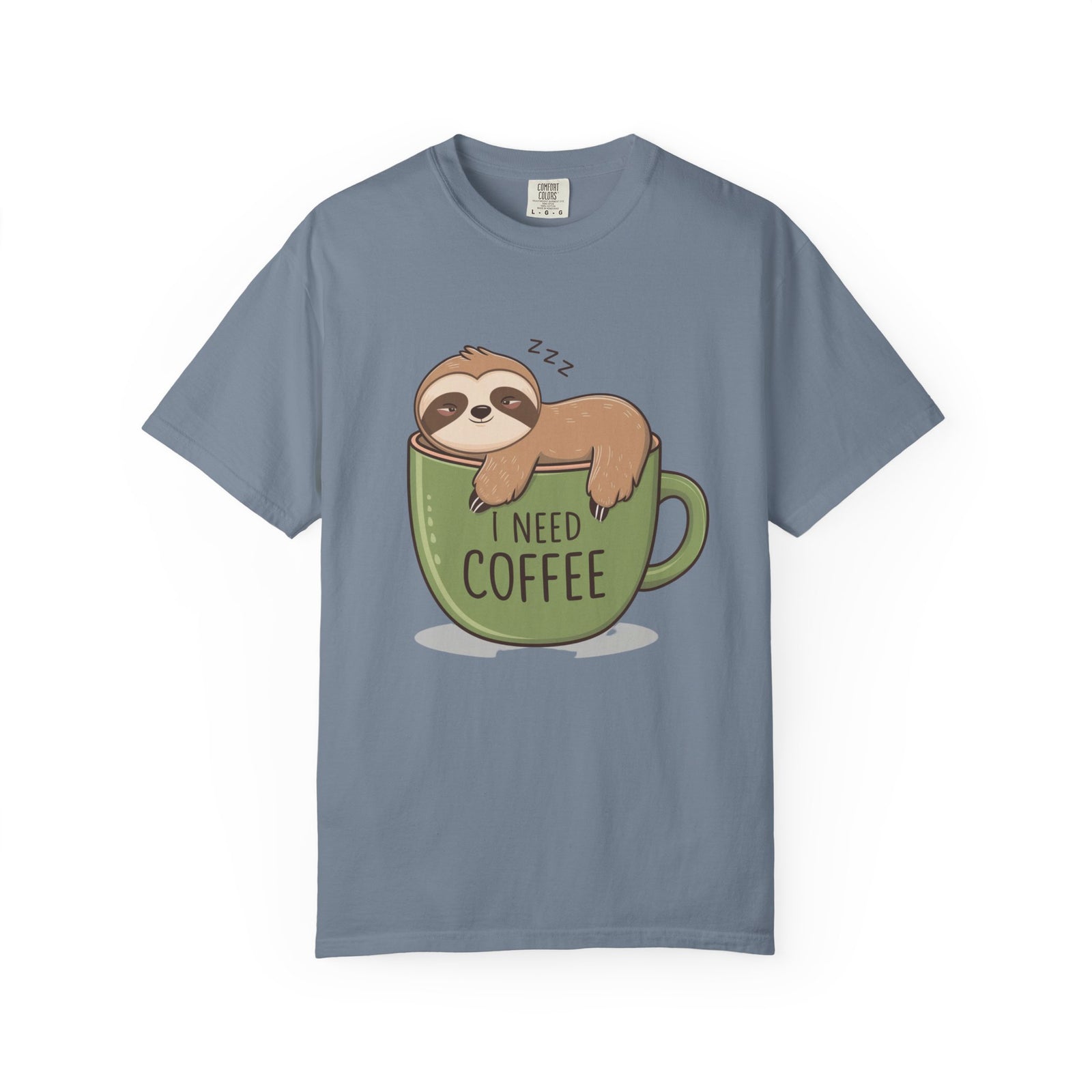 I Need Coffee Sloth Graphic T-Shirt Unisex Coffee Lover Short Sleeve Tee