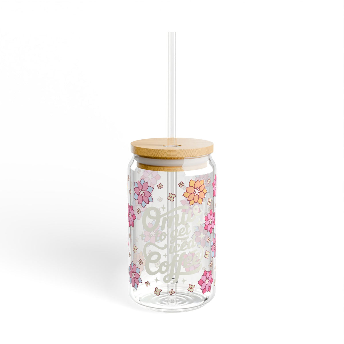 On My Way to Get Coffee Tumbler Sipper Glass 16oz — Reusable Drink Jar with Lid & Straw